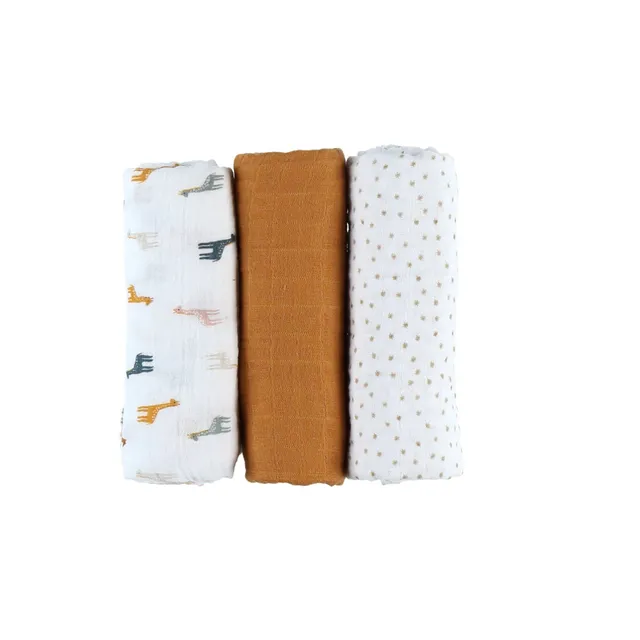 noukies-mix-match-wickelt-cher-3er-pack-bio-musselin-ecru-ocker-giraffe image 1