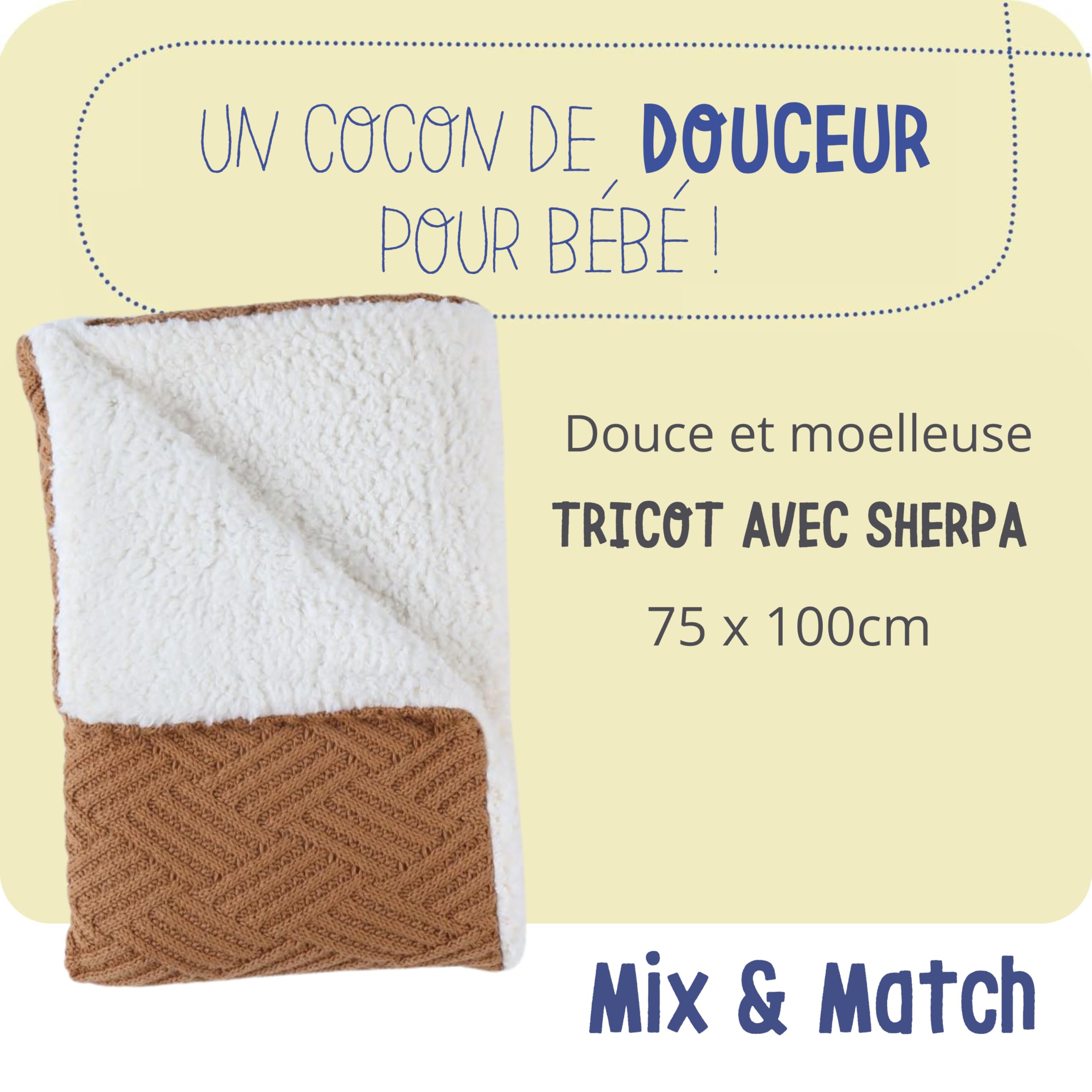 noukie-s-mix-match-strickdecke-sherpa-karamell-75-x-100-cm-bio-baumwolle image 2