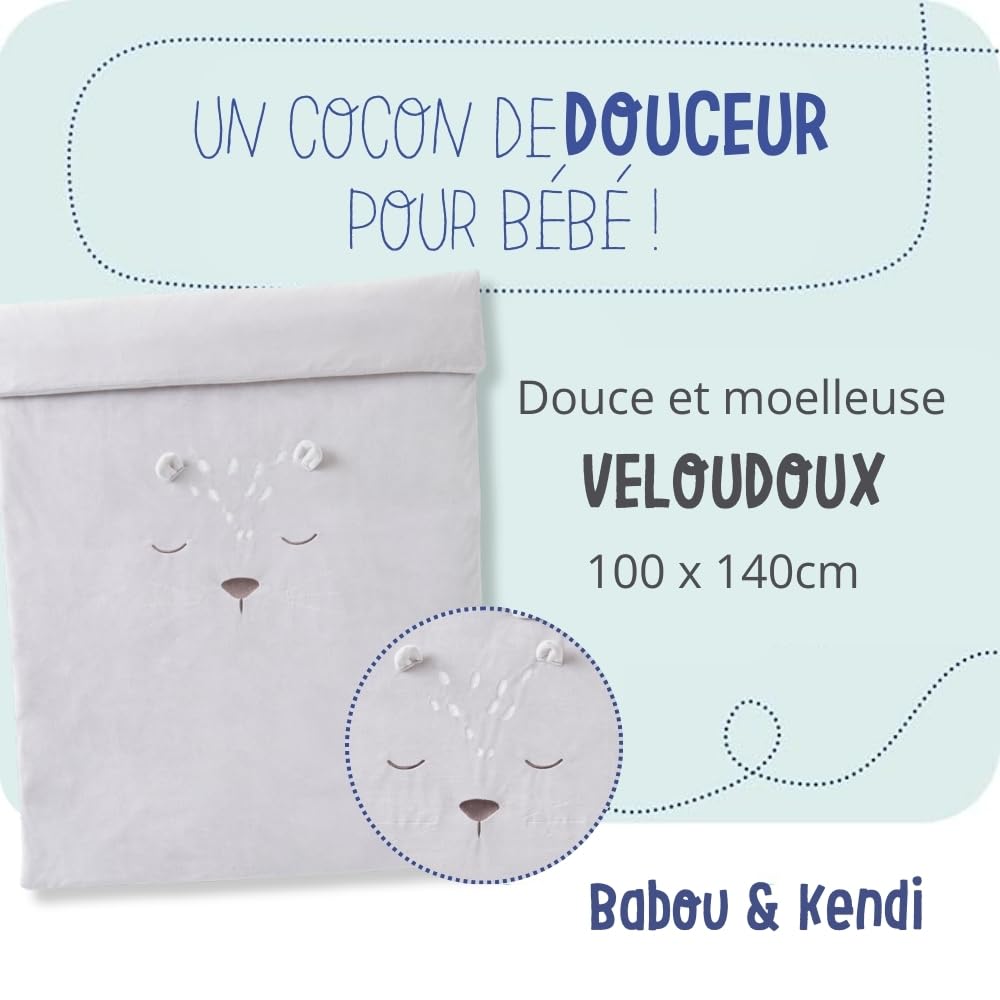 noukies-babou-kendi-bettbezug-100-x-140-cm-grau-mit-kissenbezug image 2