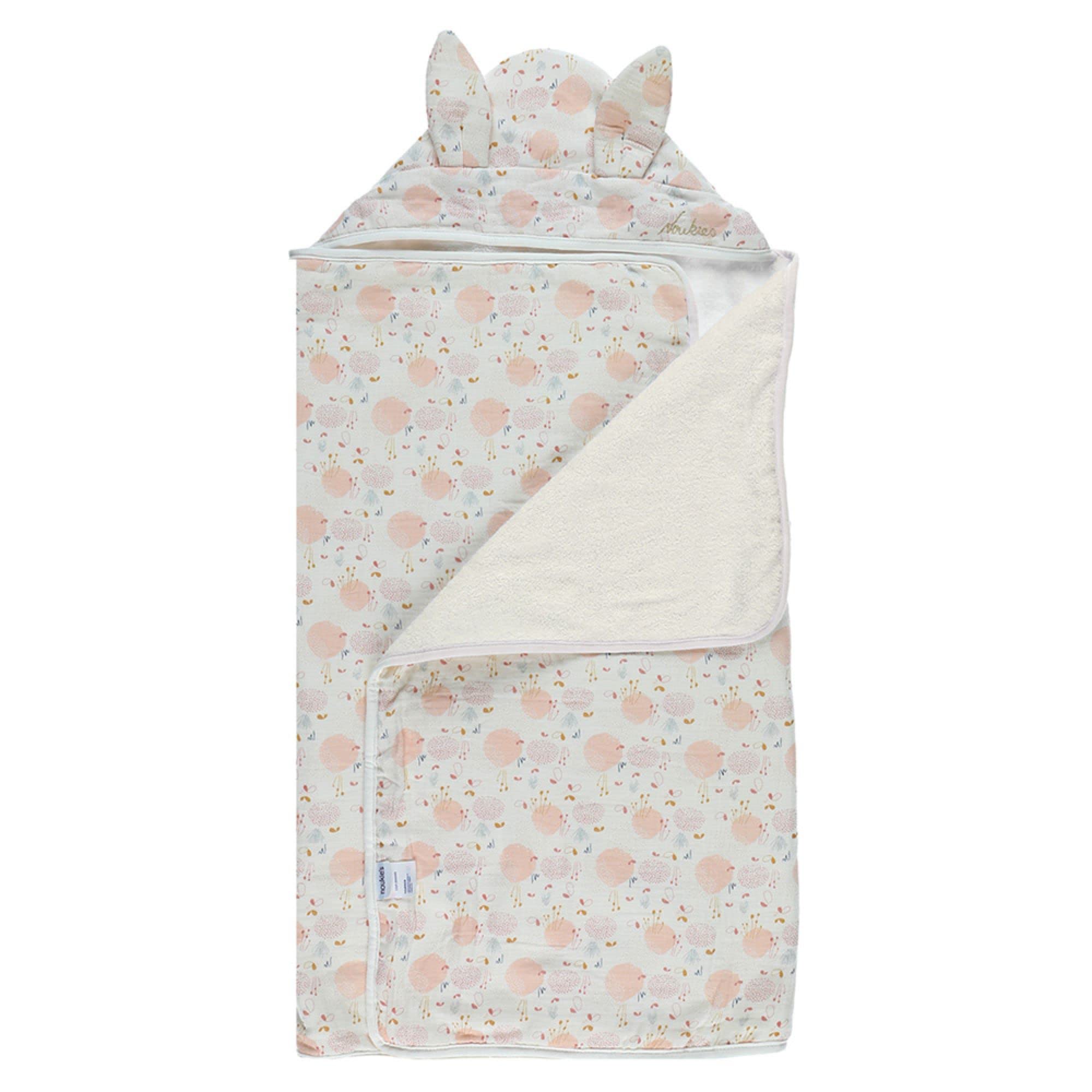 noukies-lina-joy-kapuzenbadetuch-frottee-ecru-rosa-einhorn image 1