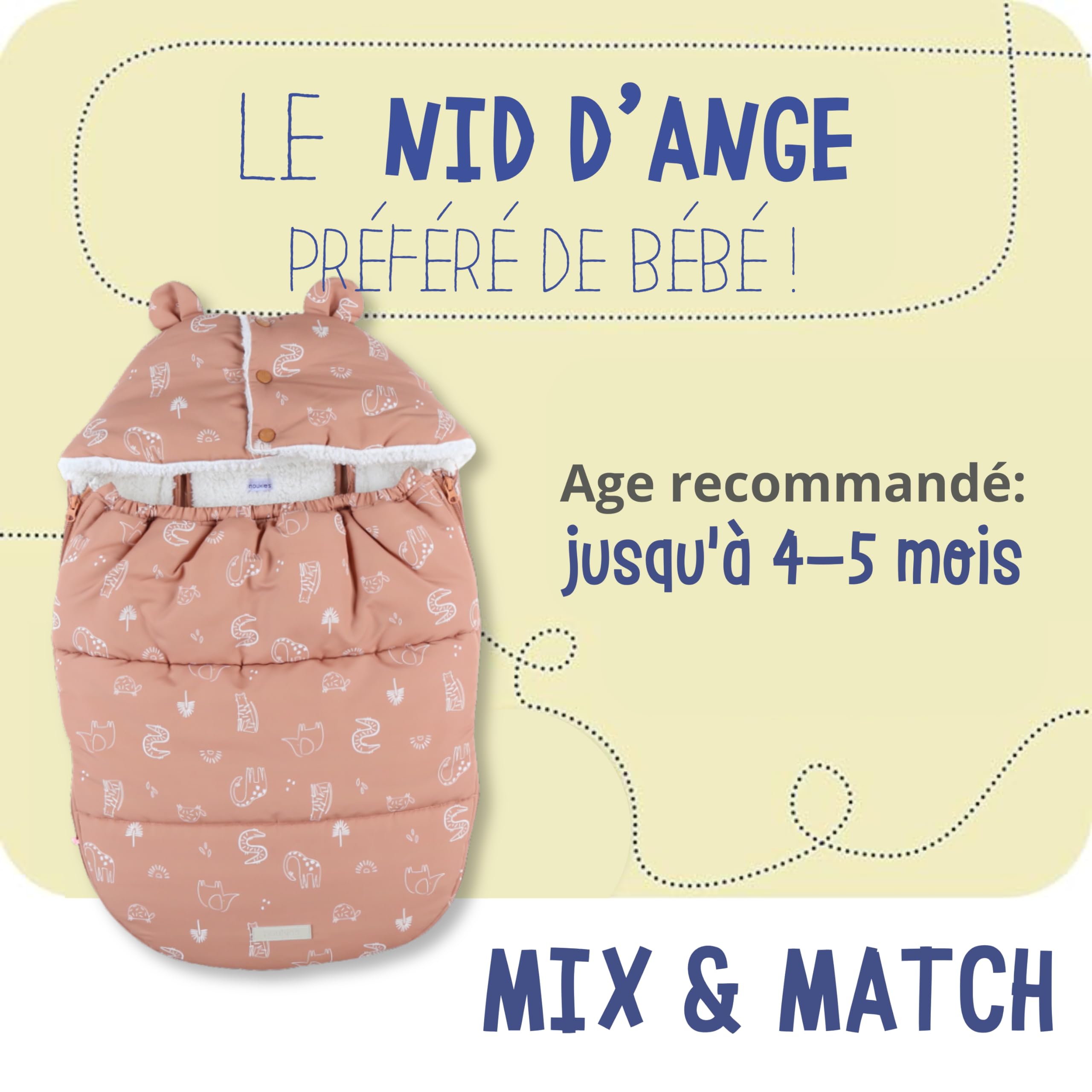 noukies-babynest-wasserabweisend-karamell-tiermotiv-bis-4-5-monate image 2