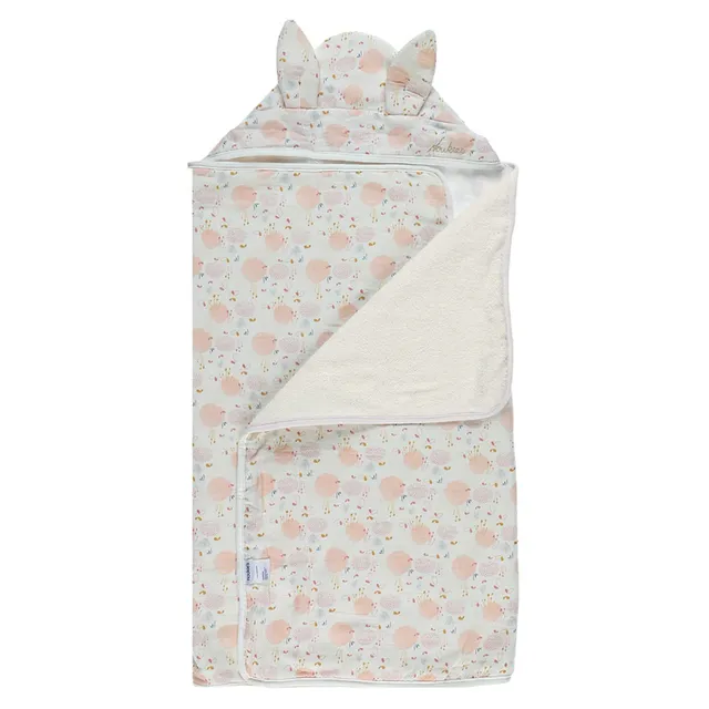 noukies-lina-joy-kapuzenbadetuch-frottee-ecru-rosa-einhorn image 1