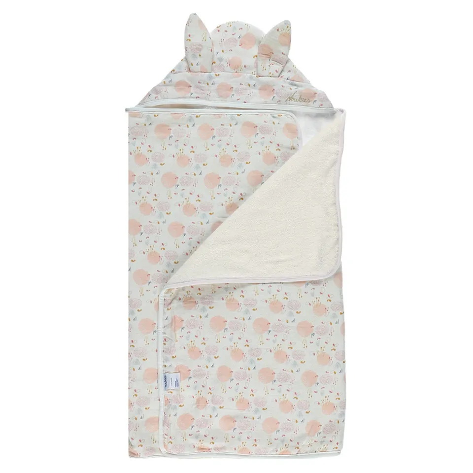 noukies-lina-joy-kapuzenbadetuch-frottee-ecru-rosa-einhorn image 1