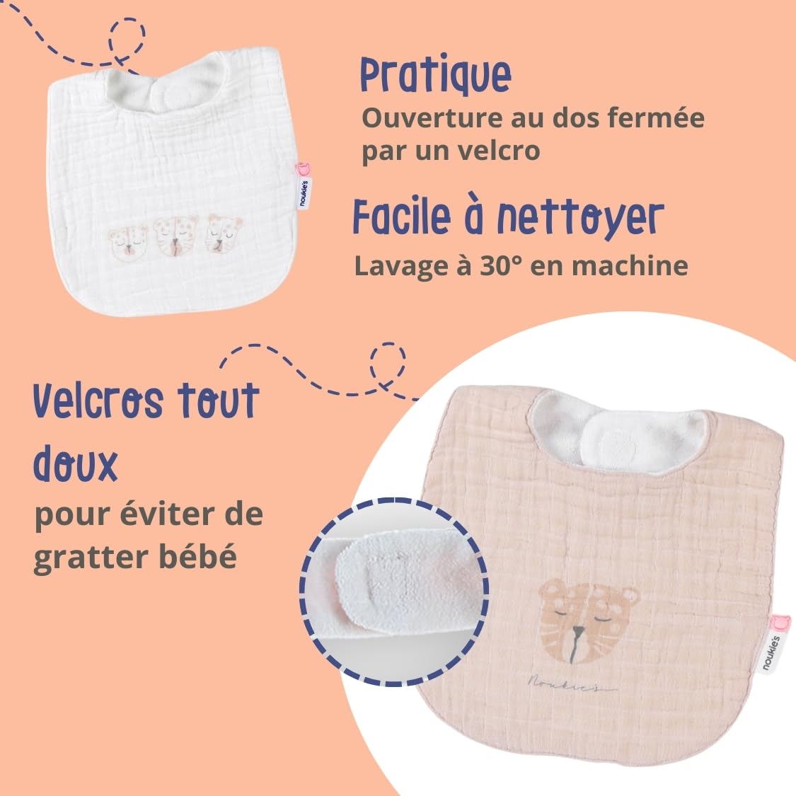noukies-mix-match-3er-set-l-tzchen-bio-baumwollmusselin-cappuccino-beige-0-12-mo image 3