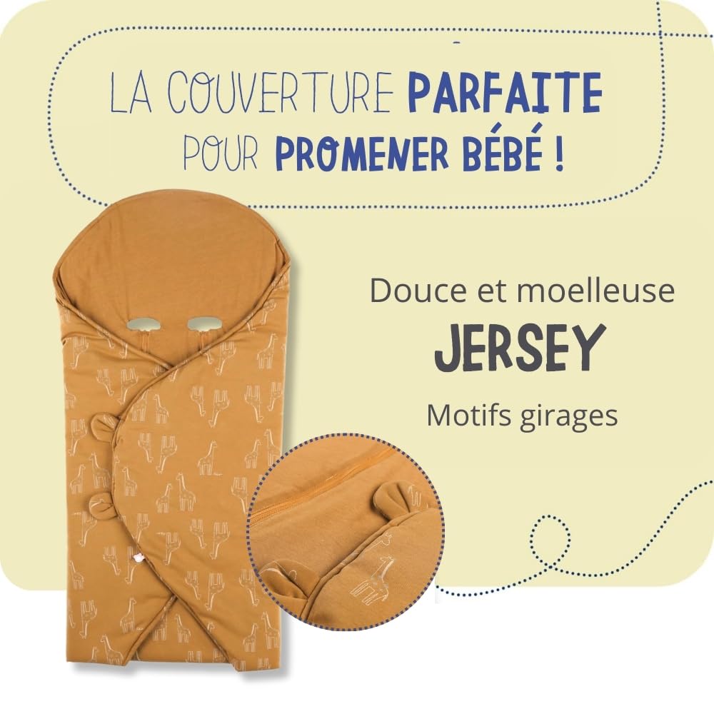 noukies-mix-match-tagesdecke-ocker-giraffe-bio-jersey-spazierdecke image 2