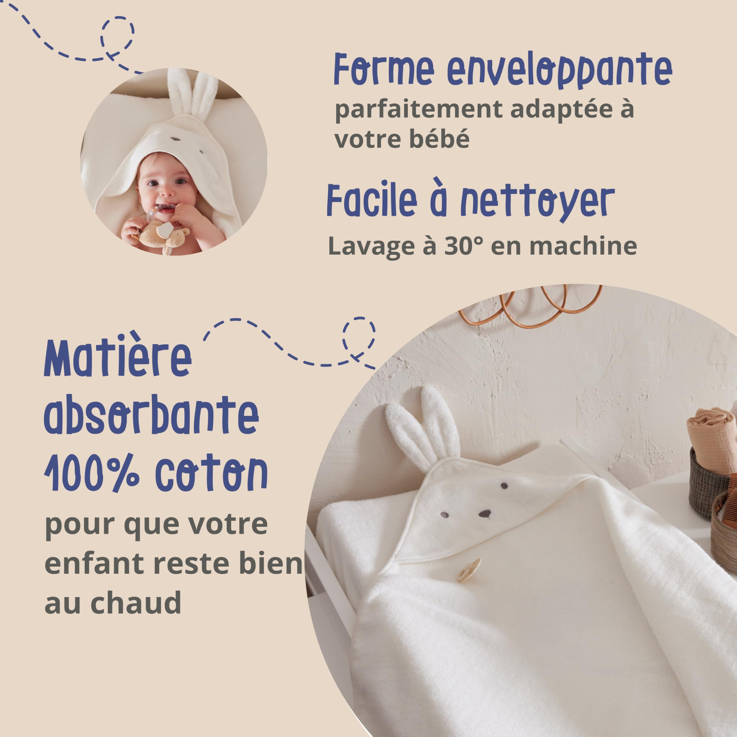 noukies-frottee-badeset-snow-wei-kapuzenbadetuch-waschhandschuh image 3