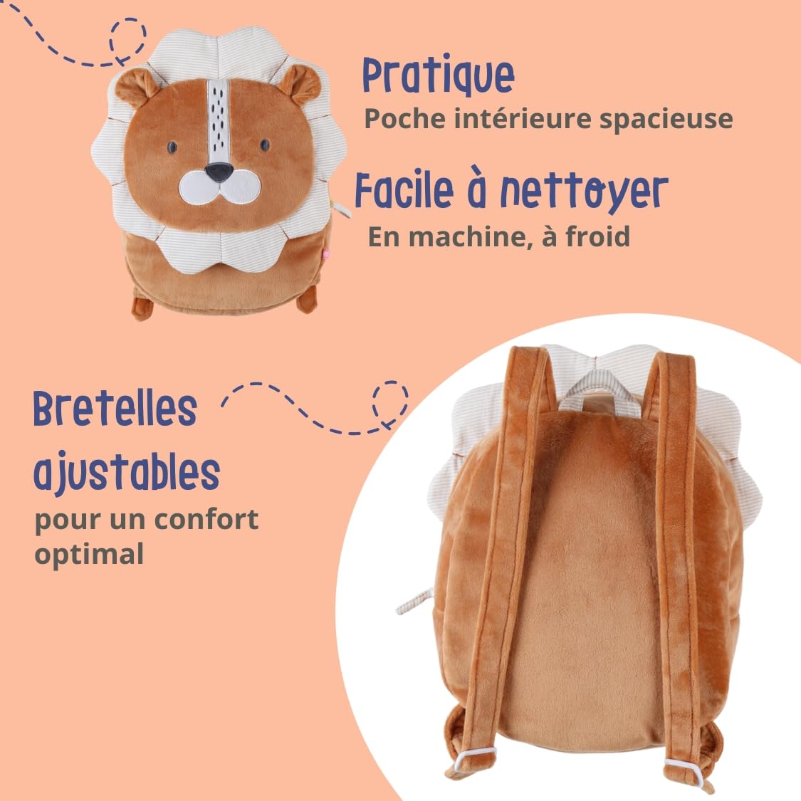 noukies-babou-kendi-rucksack-veloudoux-babou-der-l-we-ab-10-monaten-mit-verstell image 3