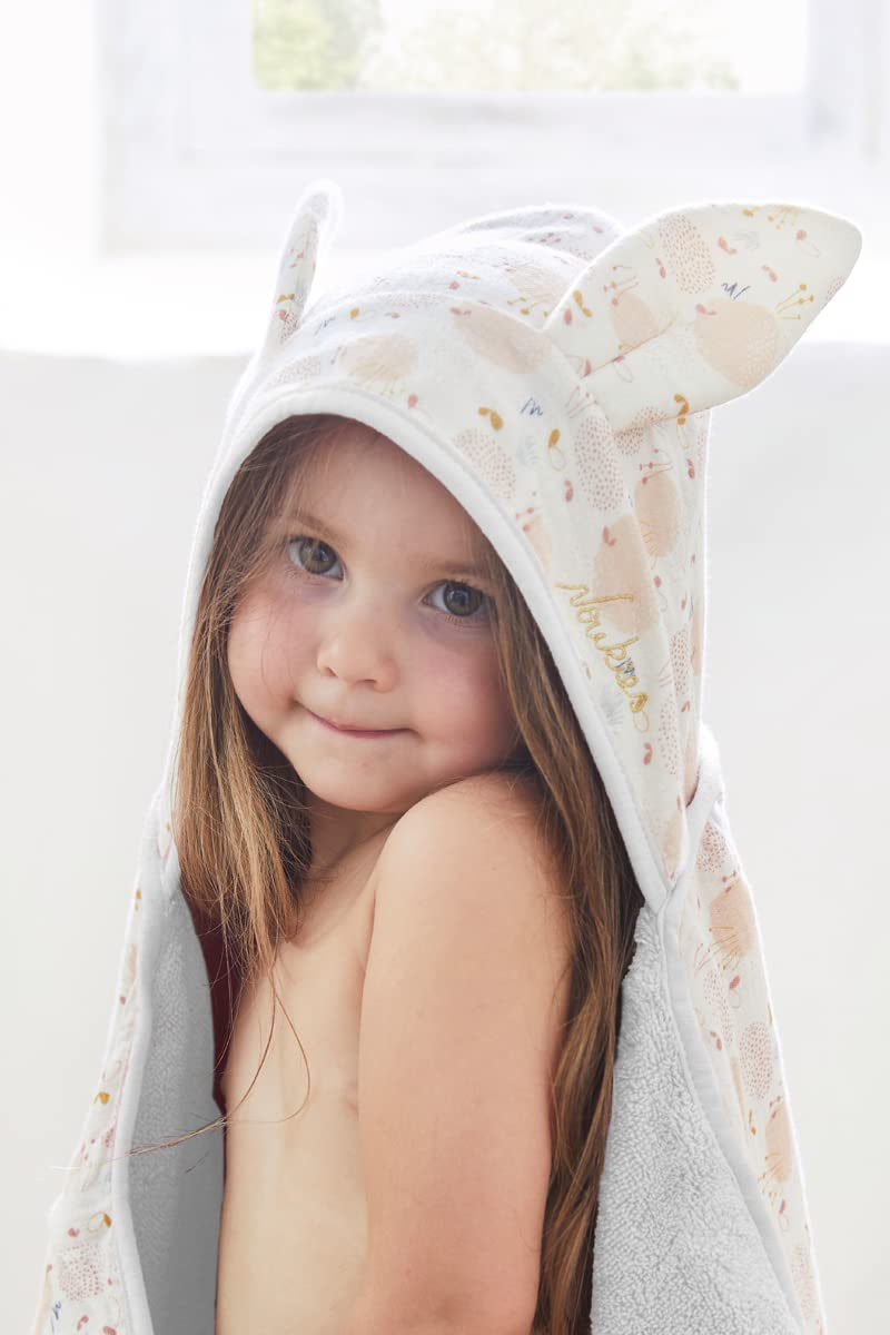 noukies-lina-joy-kapuzenbadetuch-frottee-ecru-rosa-einhorn image 2