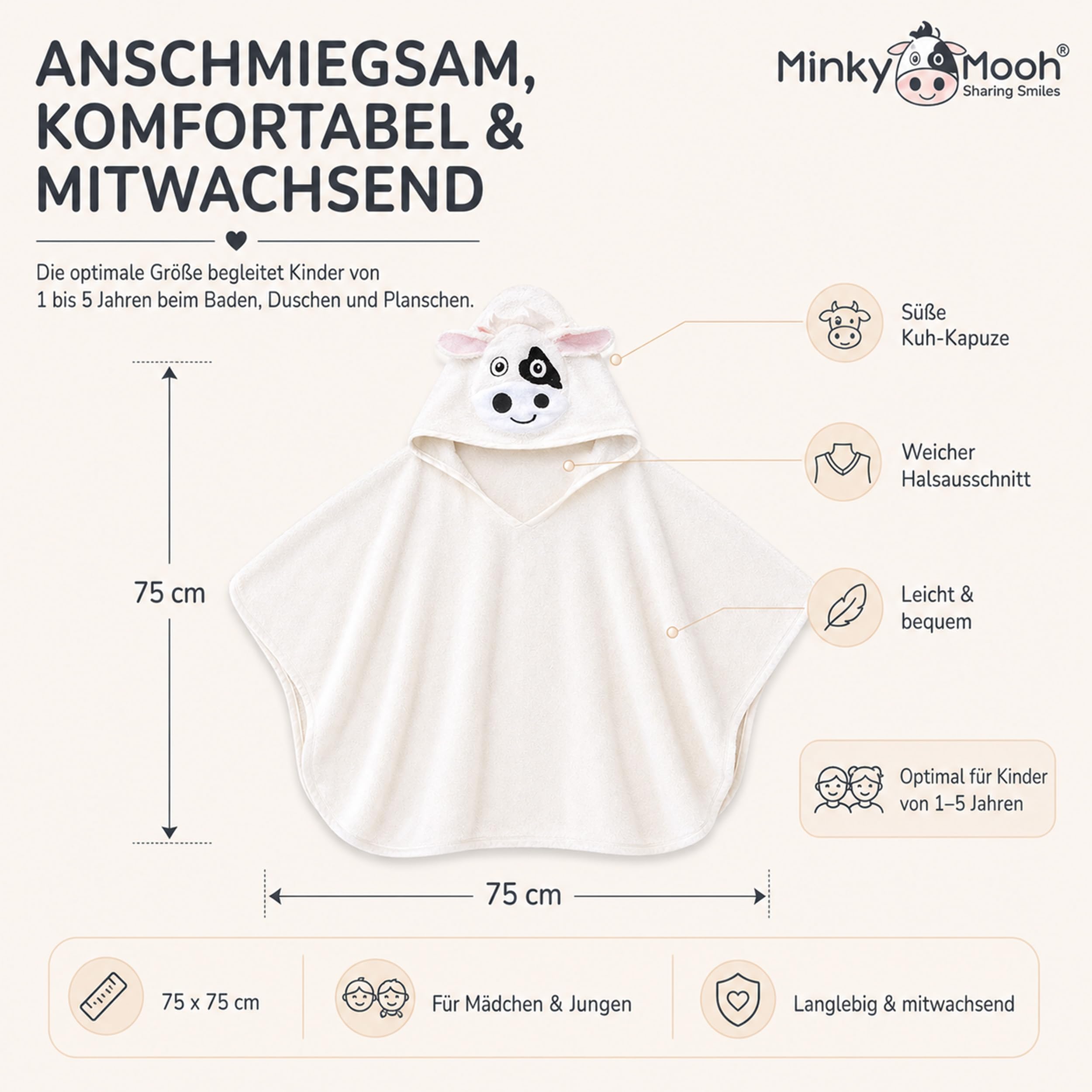 minky-mooh-badeponcho-kuh-bio-baumwolle-75x75-cm-wei-mit-kapuze image 5