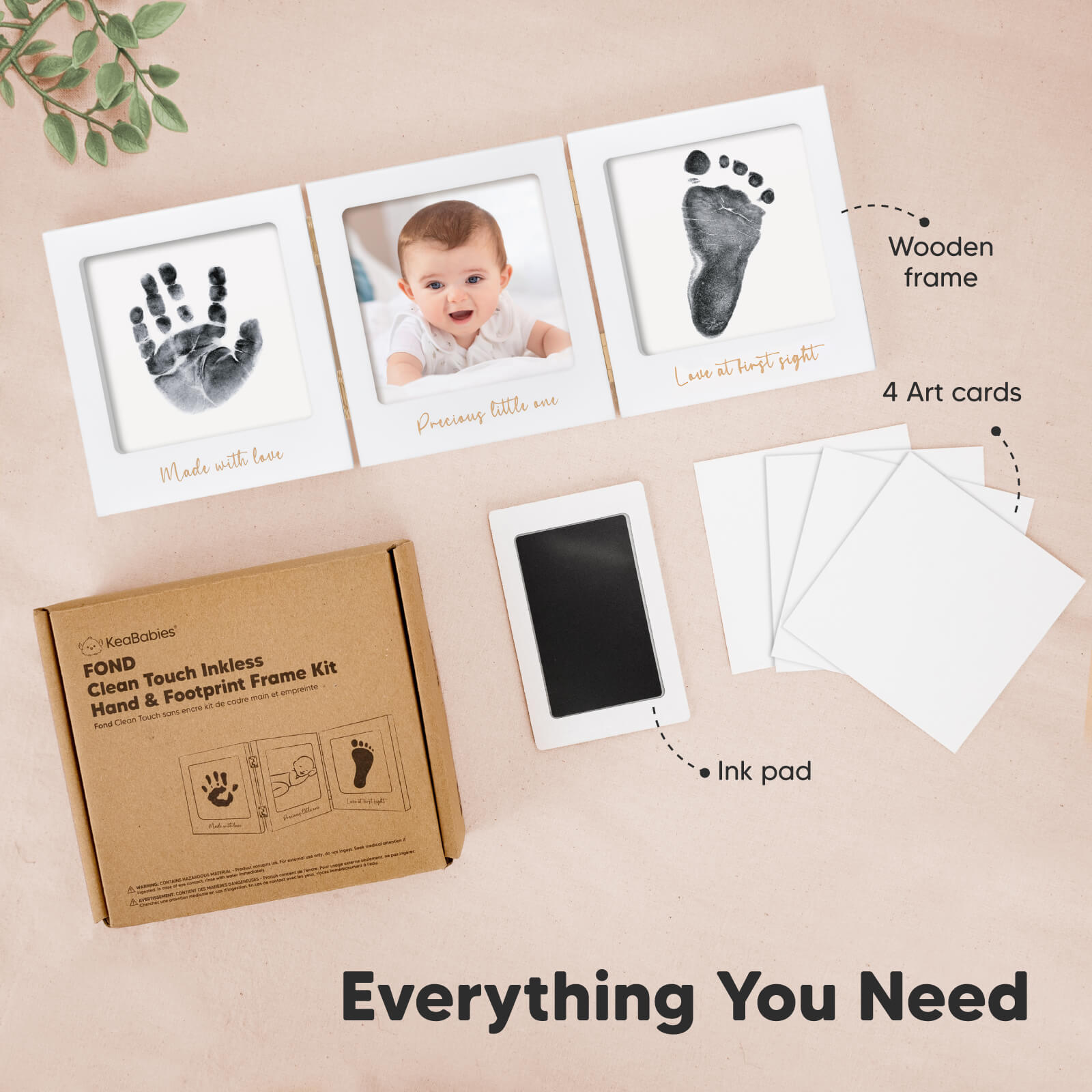 keababies-fond-inkless-hand-und-fu-abdruck-rahmen-holz-3-fach image 2