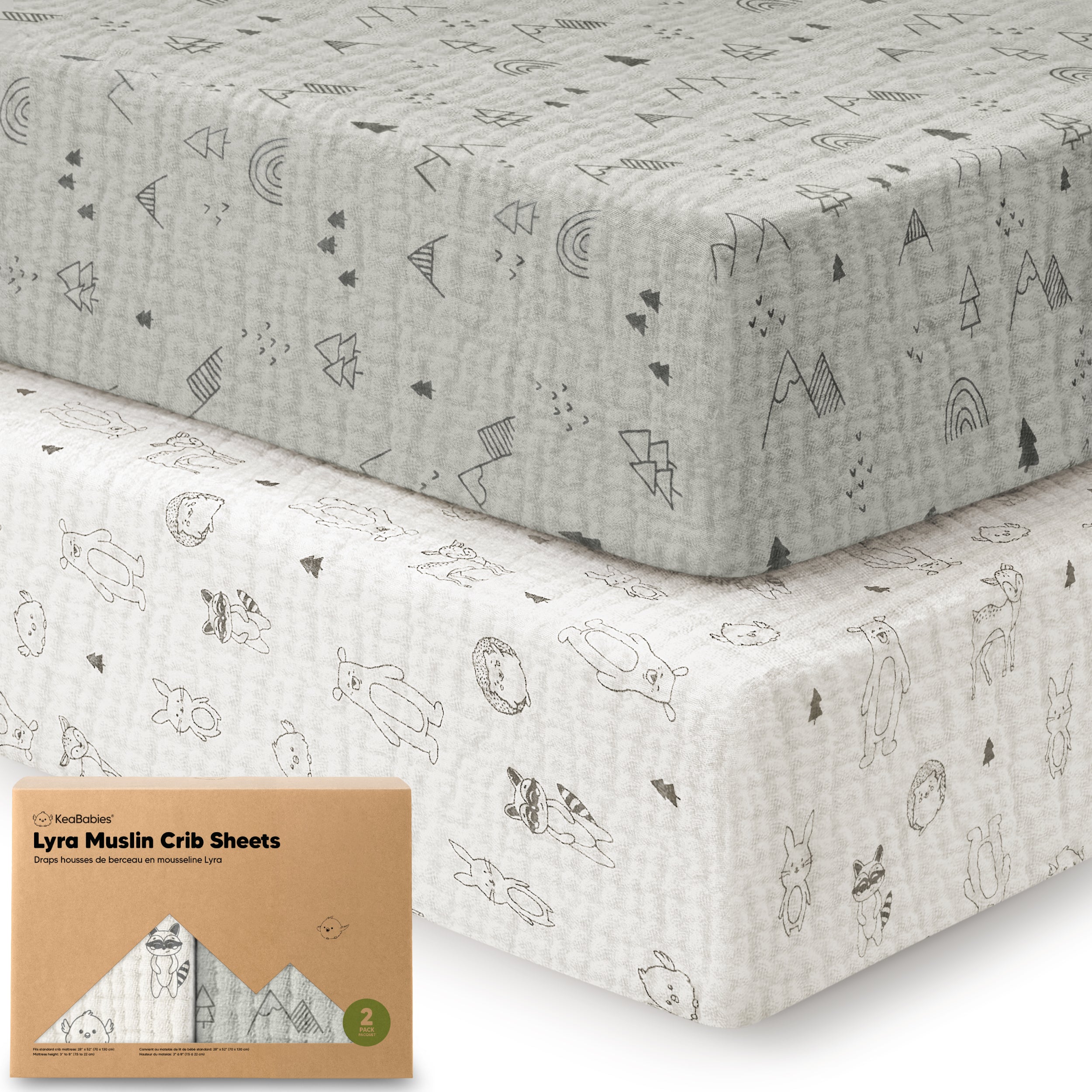 keababies-lyra-musselin-spannbettlaken-babybett-52x28-zoll-2er-set image 1