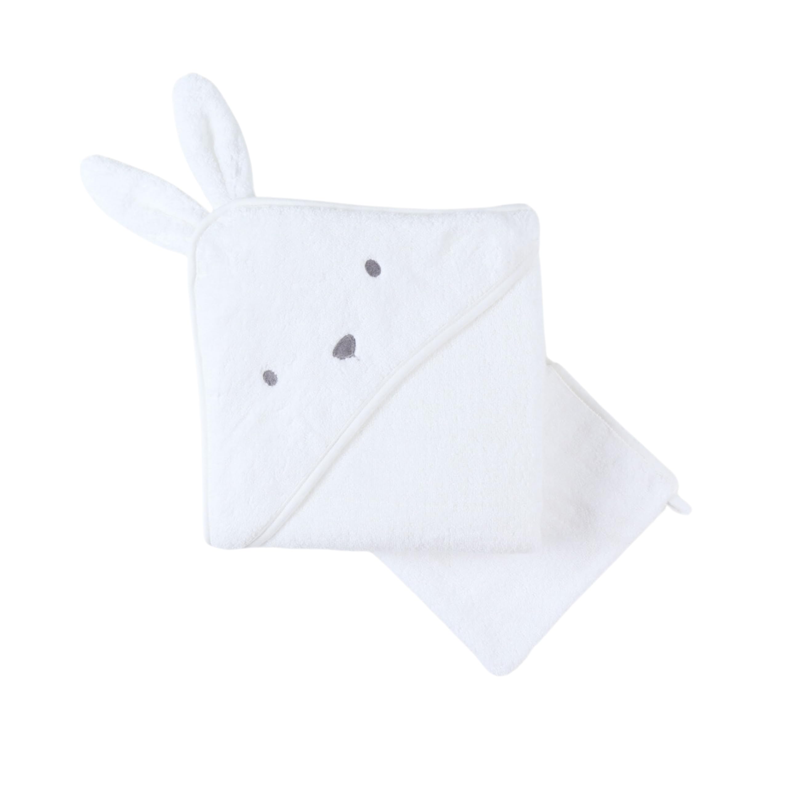 noukies-frottee-badeset-snow-wei-kapuzenbadetuch-waschhandschuh image 1