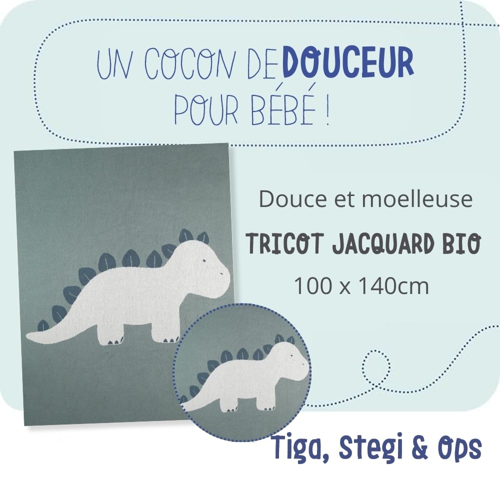noukies-jacquard-decke-tiga-stegi-ops-dino-stegi-gr-n-100-x-140-cm image 2