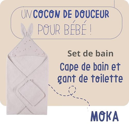 noukies-badeset-frottee-kapuzenbadetuch-handschuh-mokka-hellrosa image 7