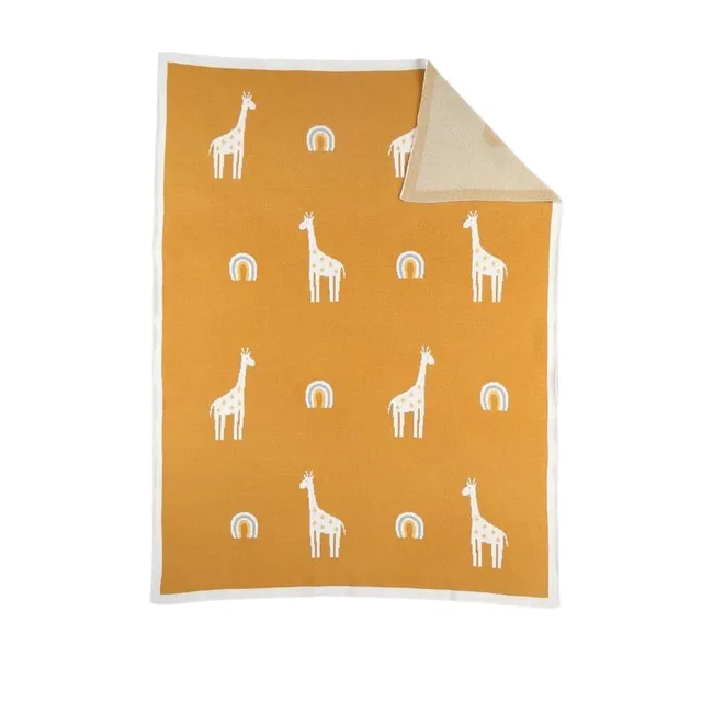 noukies-tiga-strickdecke-jacquard-bio-75-x-100-cm-gelb-giraffe image 1