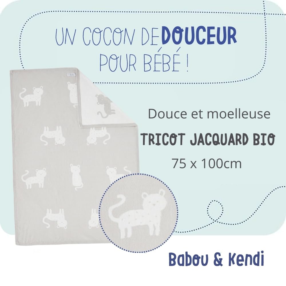 noukies-babou-kendi-strickdecke-bio-jacquard-75x100-cm-grau-leopard image 2