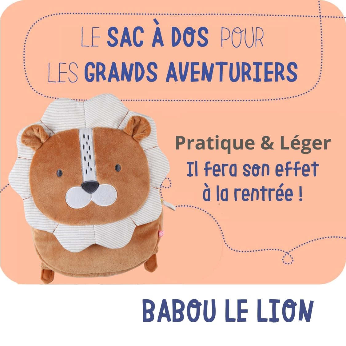 noukies-babou-kendi-rucksack-veloudoux-babou-der-l-we-ab-10-monaten-mit-verstell image 2