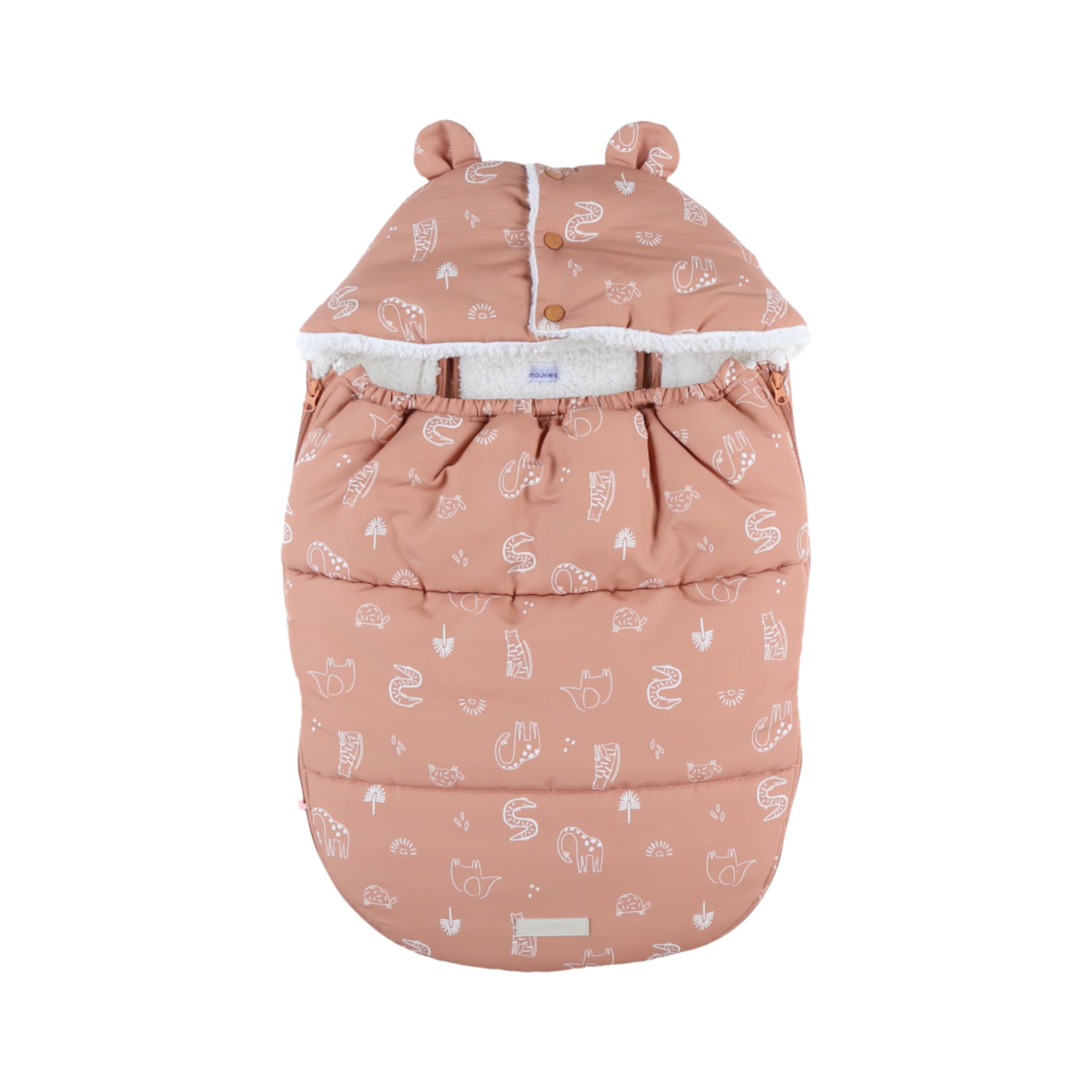 noukies-babynest-wasserabweisend-karamell-tiermotiv-bis-4-5-monate image 1