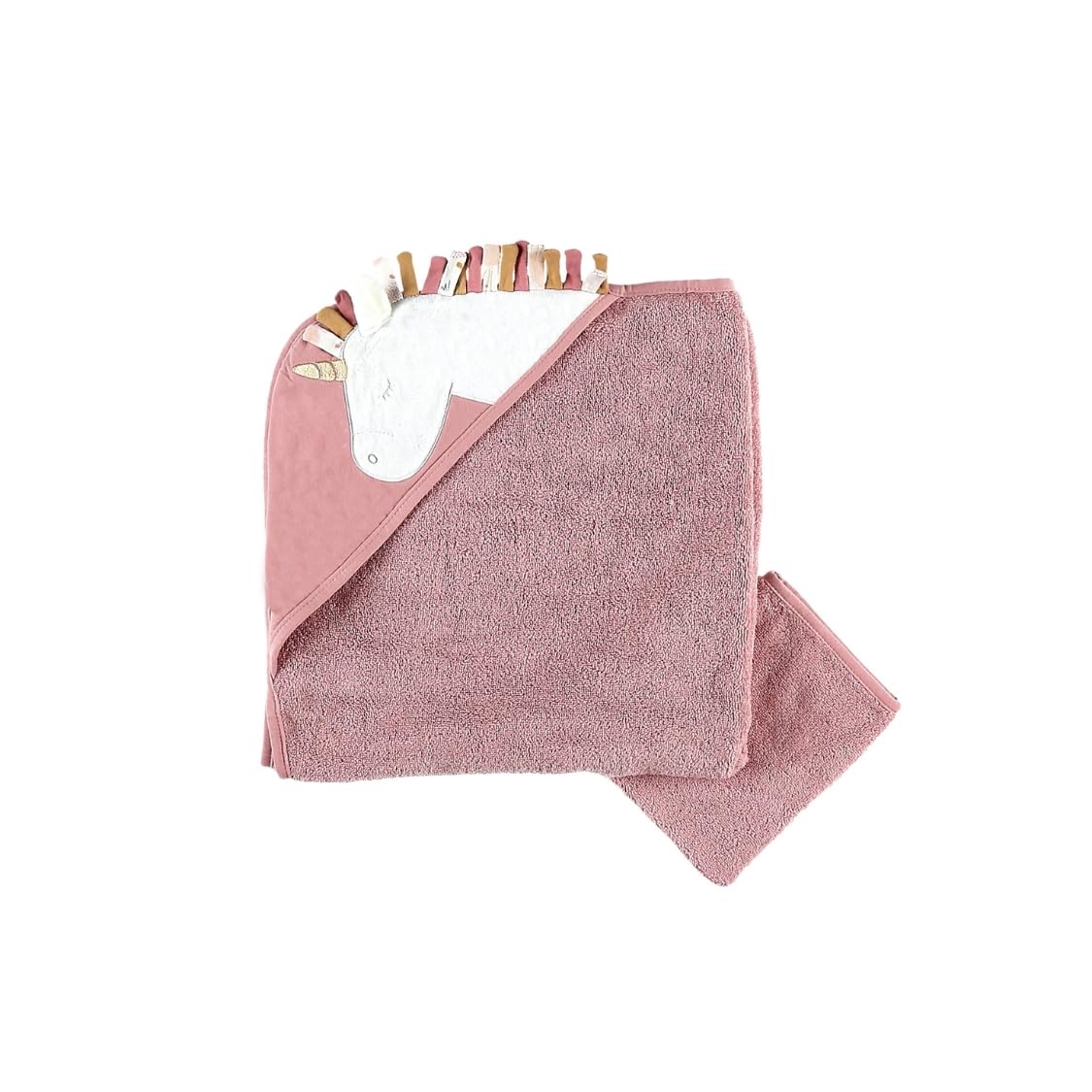 noukies-lina-joy-badset-kapuzenbadetuch-waschhandschuh-ecru-rosa image 1