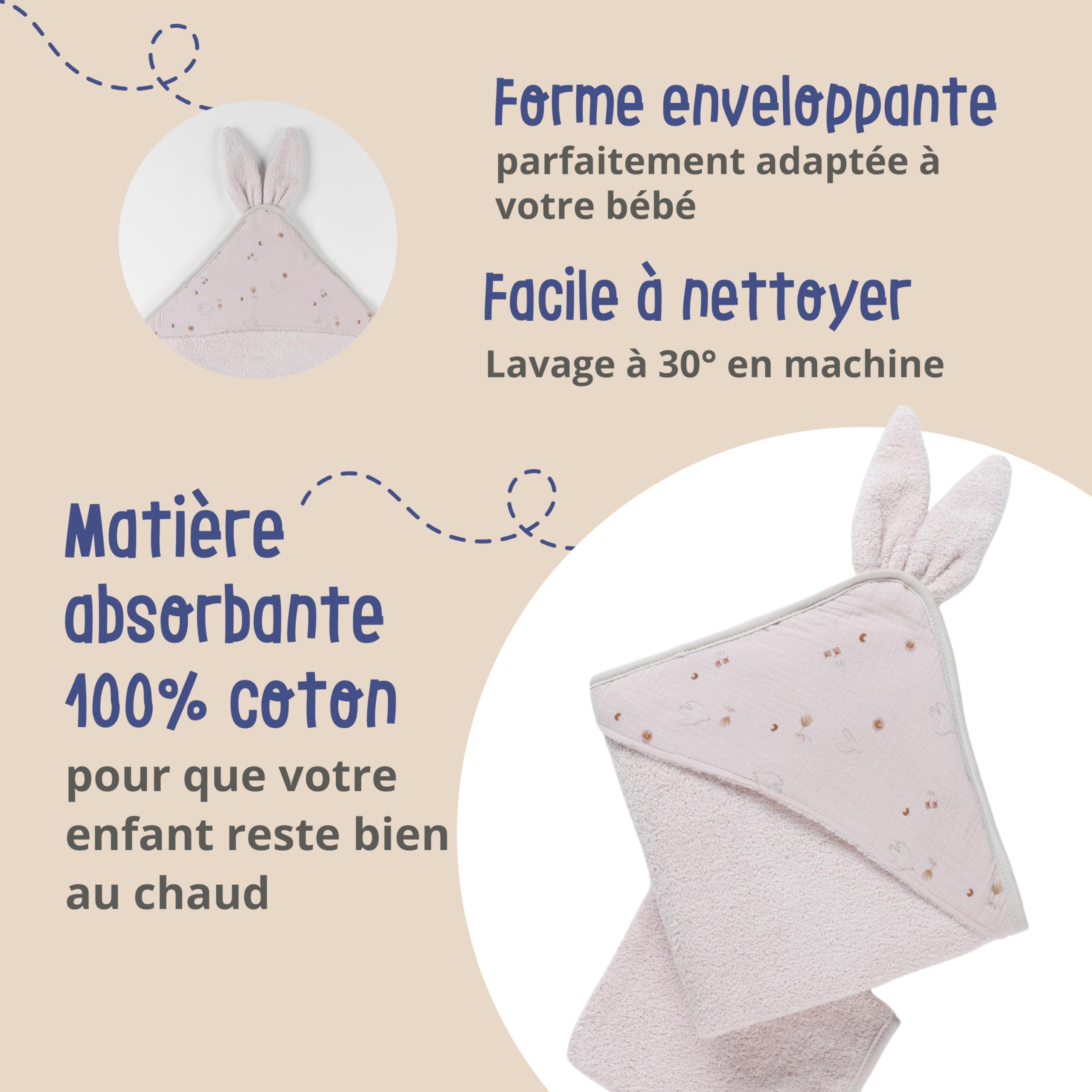 noukies-badeset-frottee-kapuzenbadetuch-handschuh-mokka-hellrosa image 3