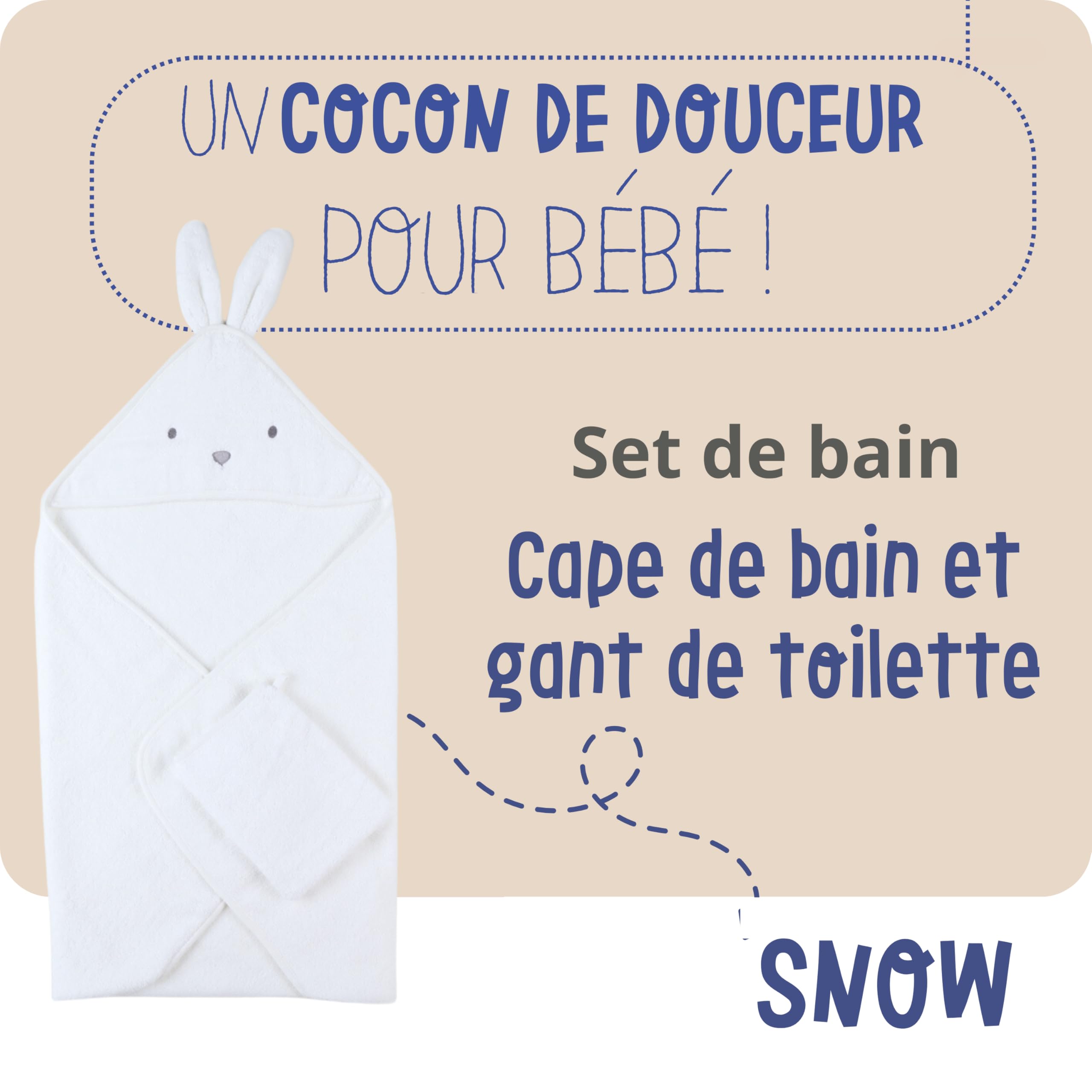 noukies-frottee-badeset-snow-wei-kapuzenbadetuch-waschhandschuh image 2