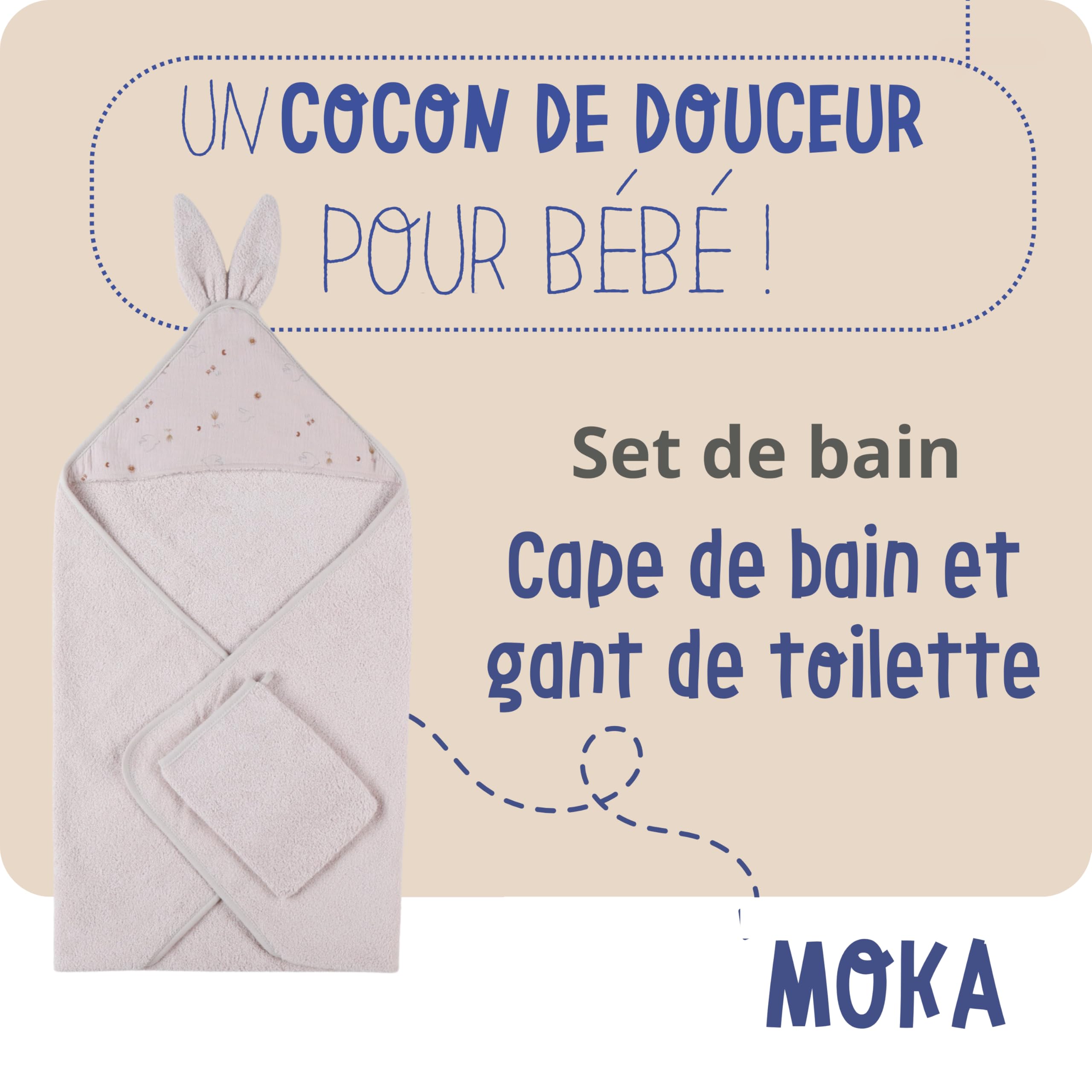 noukies-badeset-frottee-kapuzenbadetuch-handschuh-mokka-hellrosa image 2
