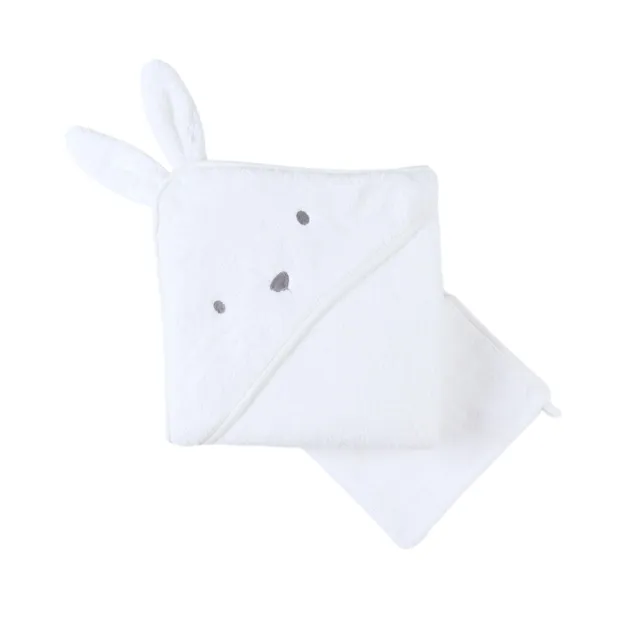 noukies-frottee-badeset-snow-wei-kapuzenbadetuch-waschhandschuh image 1