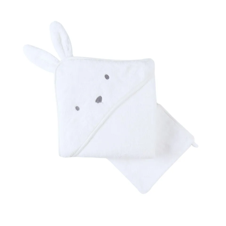 noukies-frottee-badeset-snow-wei-kapuzenbadetuch-waschhandschuh image 1