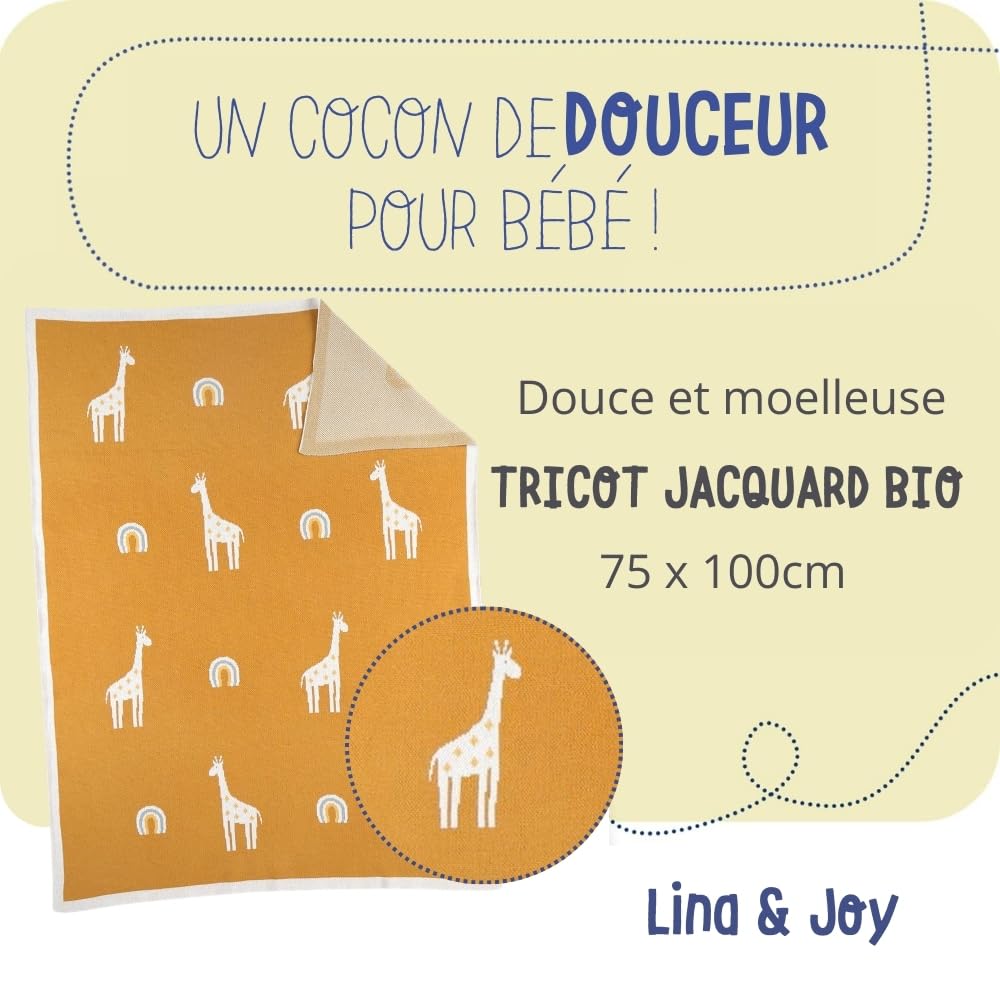 noukies-tiga-strickdecke-jacquard-bio-75-x-100-cm-gelb-giraffe image 2