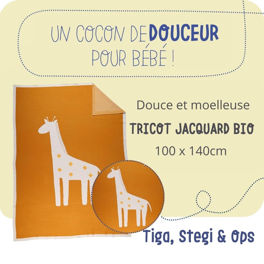 noukies-tiga-jacquard-decke-giraffe-ocker-100-x-140-cm-bio-baumwolle image 2