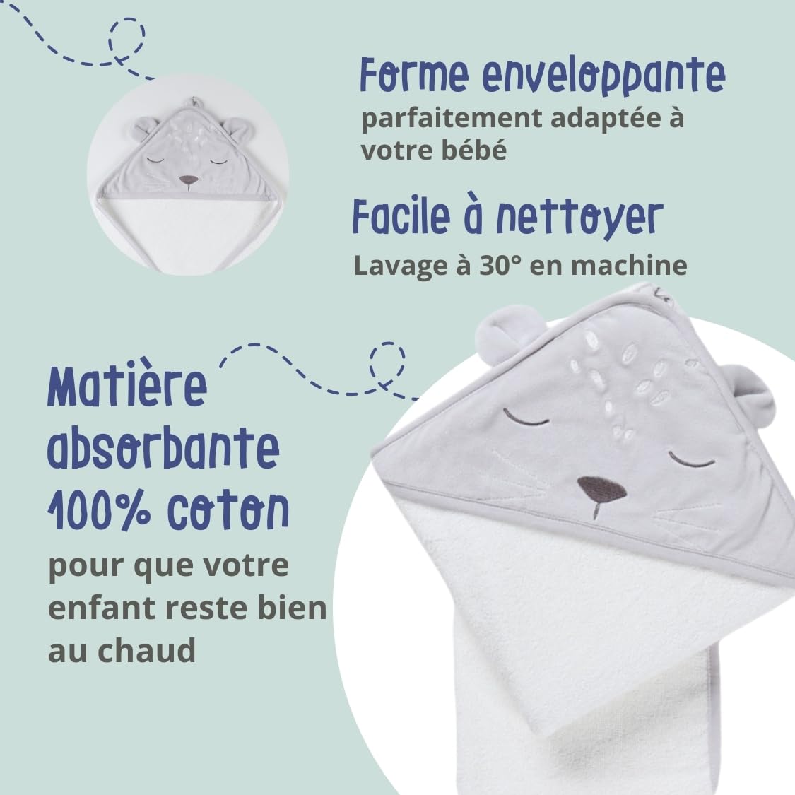noukies-frottee-badeset-babou-kendi-grau-badetuch-handschuh image 3