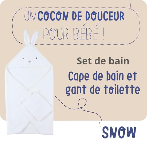 noukies-frottee-badeset-snow-wei-kapuzenbadetuch-waschhandschuh image 7
