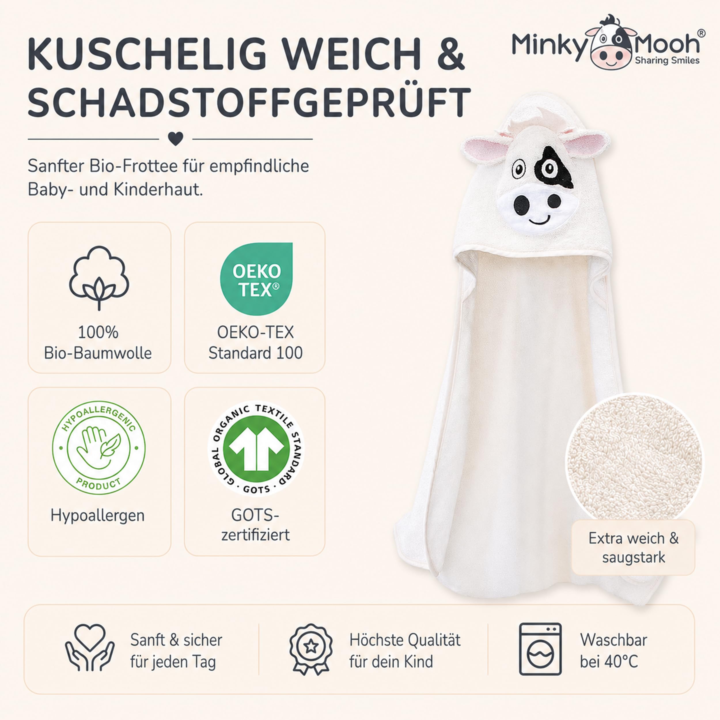 minky-mooh-badeponcho-kuh-bio-baumwolle-75x75-cm-wei-mit-kapuze image 3