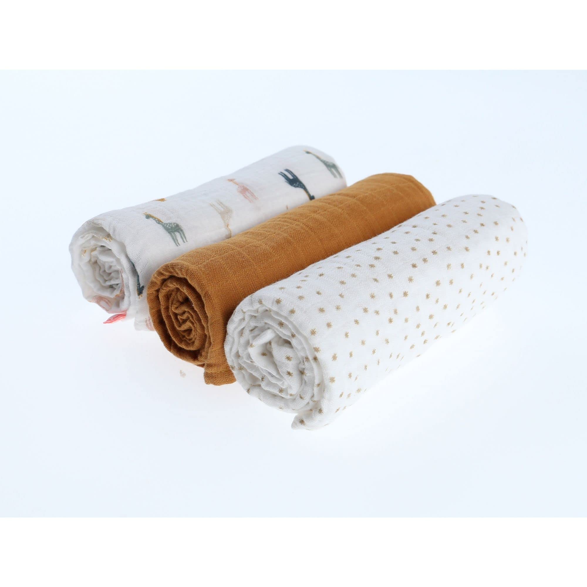 noukies-mix-match-wickelt-cher-3er-pack-bio-musselin-ecru-ocker-giraffe image 2